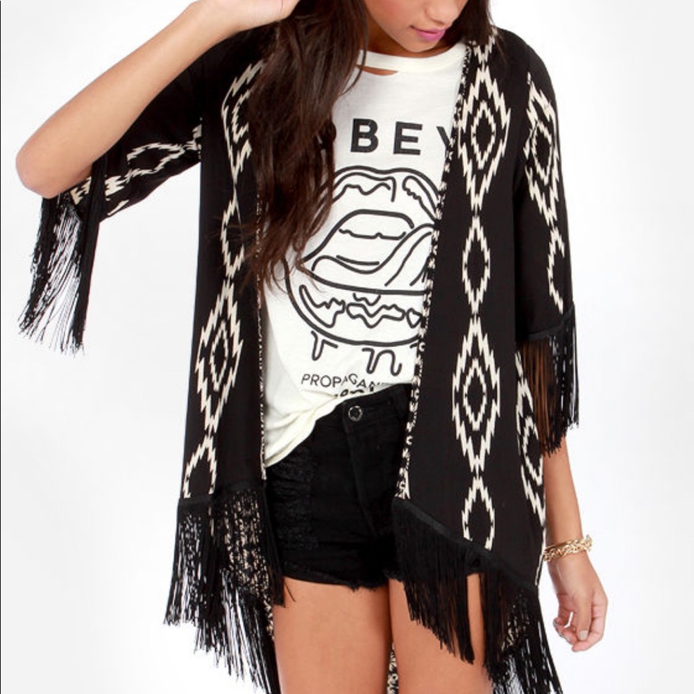 Rumors Tribal Print Fringe Kimono